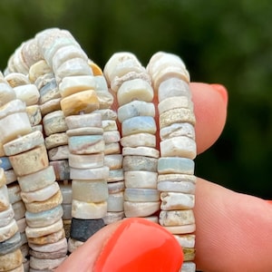 Opal Heishi Beads, 5mm - 6mm, Australian Opal, Gemstone Heishi Beads, White Australian Opal,  Smooth Tyre Beads, Opal Beads 6mm, R-AO1