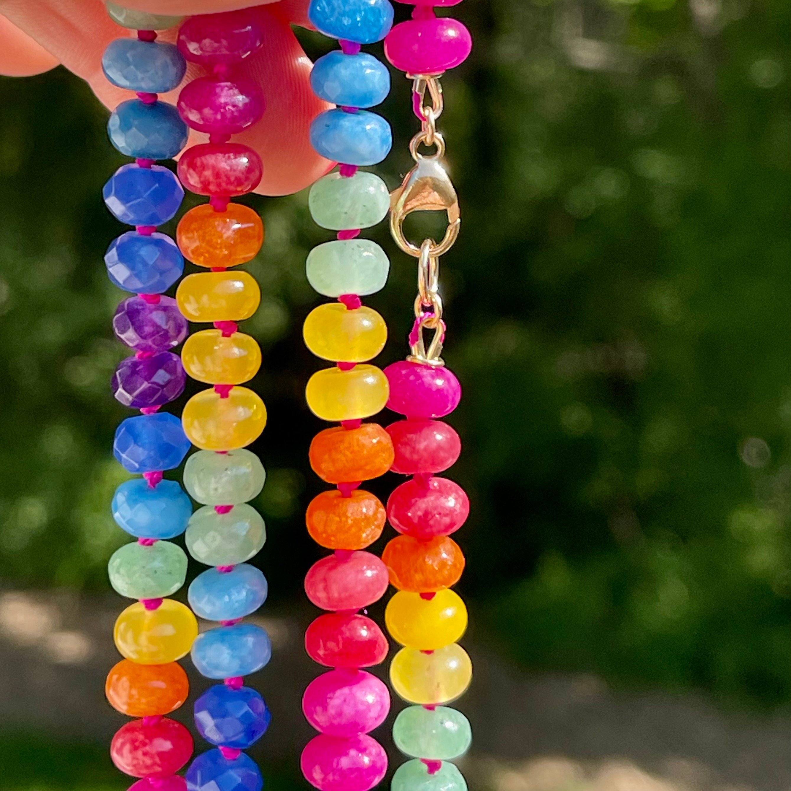 COOLSTEELANDBEYOND Collana Lunga Statement In Viola Arcobaleno Con Perline A Bastone, Disco E Cubo Di Cristallo, Regolabile 91 Cm
