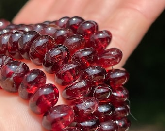 SCRATCH & DENT Garnet Smooth Rondelle Beads, 8mm Plain Red Rondelles, January Birthstone Beads for Making Jewelry, R-GA8