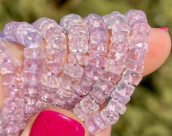 Pink Amethyst Rondelles, 4.5mm - 5mm Faceted Rondelles, Light Amethyst Beads, February Birthstone Beads, Amethyst Tyre Beads (R-PAM7)