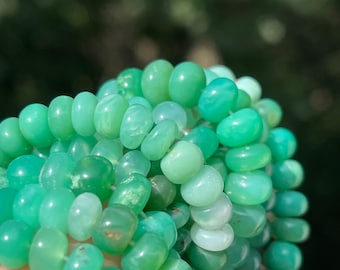 Shaded Chrysoprase Smooth Rondelles, 17" Strand of 4mm, 5mm, and 6mm Green Gemstone Beads, Natural Gems for Making Beaded Jewelry, CHR2