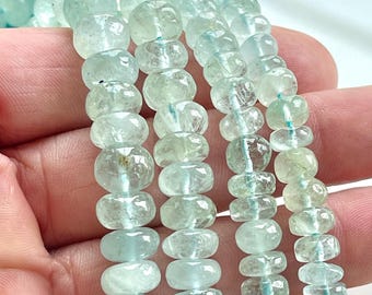 Aquamarine Beads, 8mm - 9mm+, 8mm Aquamarine Beads, 9mm Gemstone Beads, 10mm Smooth Rondelle Gemstone Beads, 8mm Aquamarine Rondelle, R-AQU2