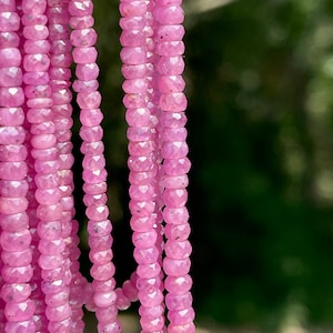 Pink Sapphire Faceted Rondelles, 8&quot; Strand of 3mm or 4mm Natural Pink Sapphire Beads for Making Colorful Gemstone Jewelry, PS3