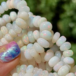 White Ethiopian Opal Beads, 5mm to 7mm+, 15&quot;, Graduated Beads, White Opal Rondelle Beads, AAA Ethiopian Opal Bead, R-158