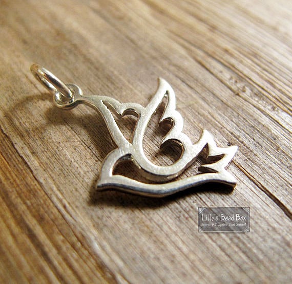 Dove Charm Pendant Open Cut Out Design Sterling Silver Dove Charm Pendant Open Cut Out Design Sterling Silver