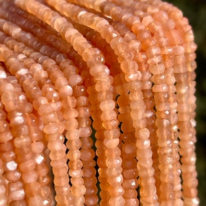 Peach Moonstone Rondelles, 3mm 3.5mm Gemstone Beads, Peach Beads, Light Orange Gemstones, Gemstone Rondelles for Making Jewelry, PM2 image 2