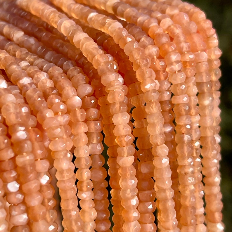 Peach Moonstone Rondelles, 3mm 3.5mm Gemstone Beads, Peach Beads, Light Orange Gemstones, Gemstone Rondelles for Making Jewelry, PM2 image 2
