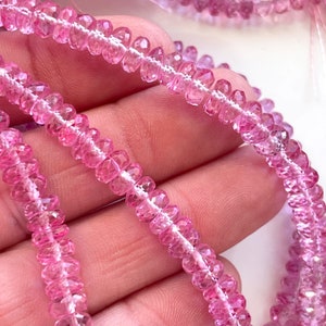 Pink Topaz Rondelles, 6mm - 7mm Faceted Gemstone Beads, Fuchsia Gemstone, Magenta Gems, Bright Pink Beads for Making Jewelry, R-TOP4