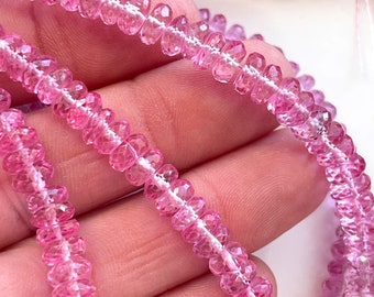 Pink Topaz Rondelles, 6mm - 7mm Faceted Gemstone Beads, Fuchsia Gemstone, Magenta Gems, Bright Pink Beads for Making Jewelry, R-TOP4