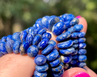 Lapis Lazuli Rondelles, Faceted 6mm, 7mm, 8mm or 9mm+ Beads, 14" Strand of Blue Natural Gemstones for Making Necklaces or Bracelets (R-Lap2)