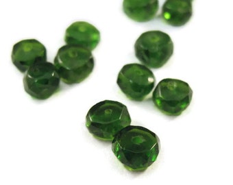 11 Chrome Diopside Rondelles, Eleven Count Faceted 3mm-4mm Natural Gemstone Beads, Tiny Green Beads, Jewelry Supplies (L-Cd1)