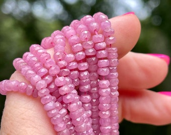 Light Pink Sapphire Beads, 2" Strand of 2mm or 3mm or 4mm Natural Pink Sapphire Rondelles, Pink Gemstone Beads for Making Necklaces, PS2