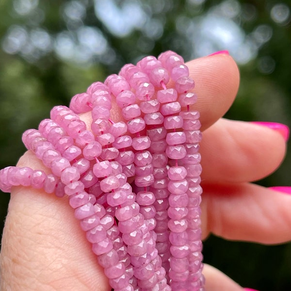 Light Pink Sapphire Beads, 2" Strand of 2mm or 3mm or 4mm Natural Pink Sapphire Rondelles, Pink Gemstone Beads for Making Necklaces, PS2