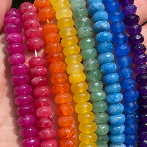 Bright Rainbow 8mm Gemstone Rondelles for Size 8 GRIFFIN Silk, Colorful Gemstones, Plain 8mm Gemstone Beads for Making Bracelets