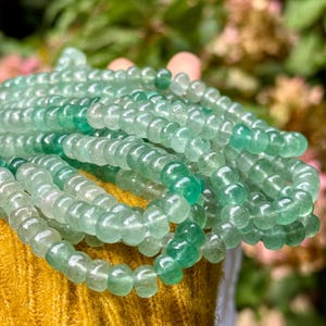 Green Aventurine Beads, 7mm to 8mm Smooth Rondelle Bead, 18&quot; Strand, 8mm Green Rondelles, Emerald Green Bead, Green Gemstone Rondelle, R-215