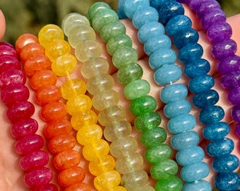 8mm Gemstone Smooth Rondelles, &#39;Classic&#39; Colorway, 8mm Beads, Rainbow Beads Set, Smooth Rondelle Bead, Rainbow Rondelle, Beads with 1mm Hole