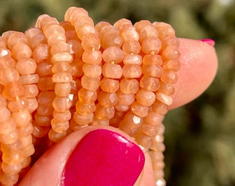 Peach Moonstone Rondelles, 3mm - 3.5mm Gemstone Beads,  Peach Beads, Light Orange Gemstones, Gemstone Rondelles for Making Jewelry, PM2