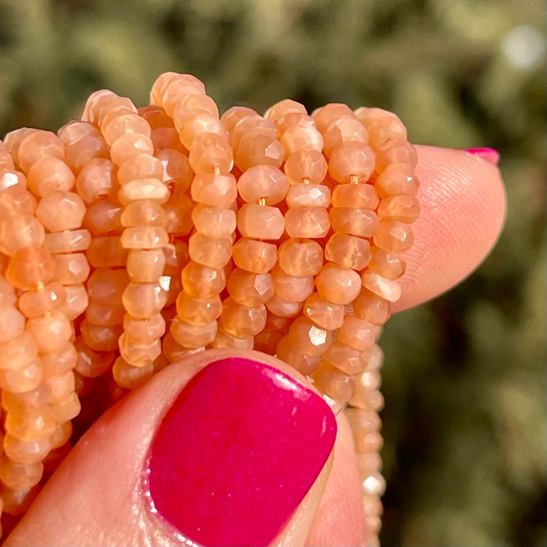 Peach Moonstone Rondelles, 3mm 3.5mm Gemstone Beads, Peach Beads, Light Orange Gemstones, Gemstone Rondelles for Making Jewelry, PM2 image 1