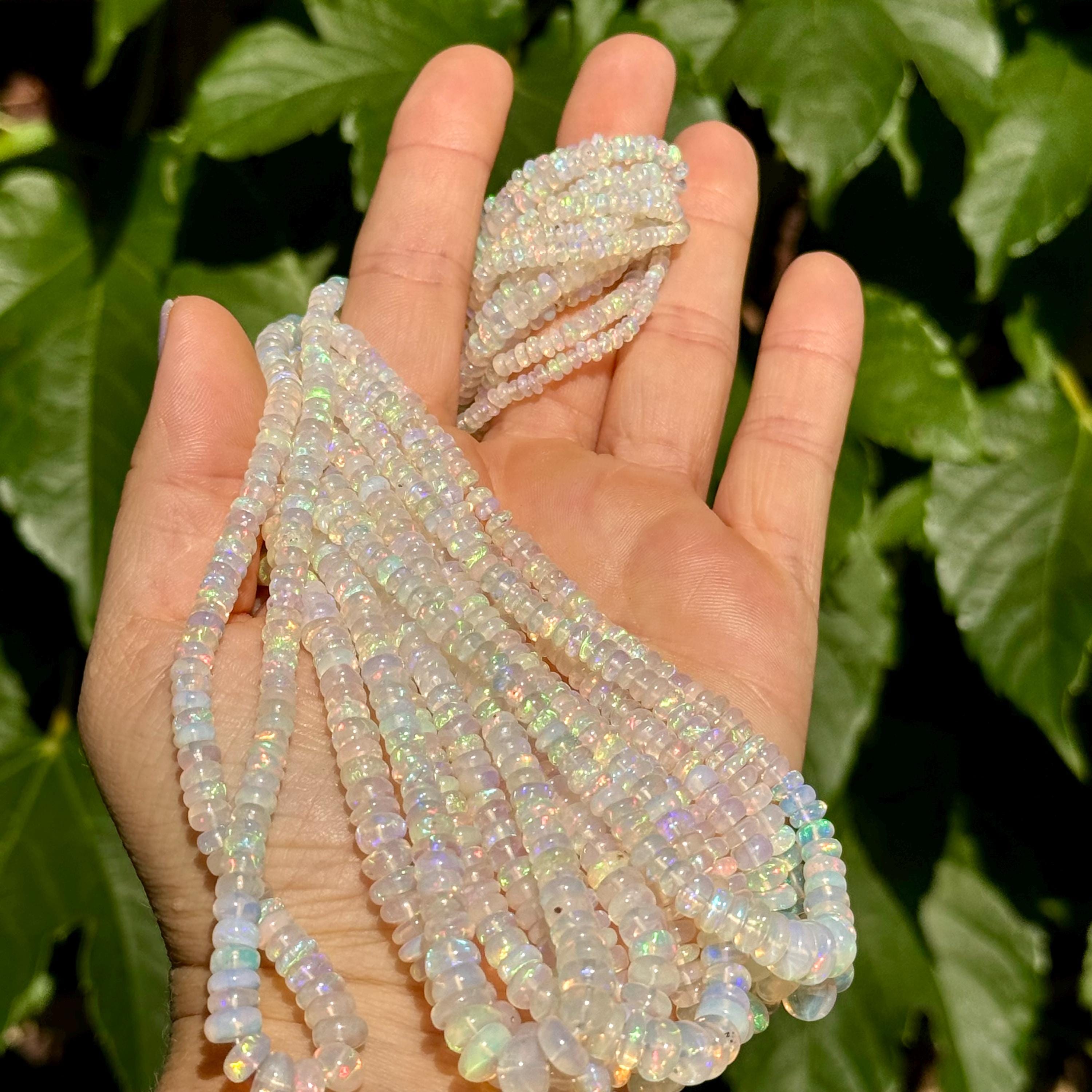 10 Perles En Opale D'Éthiopie Multicolore - Rondelles 3-4mm, Lot Pour Création Bijoux, Neuf