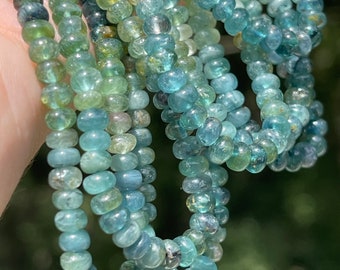 Shaded Indicolite and Paraiba Tourmaline Smooth Rondelles, 3.5mm - 5mm Green and Blue Tourmaline Gemstone Beads for Making Jewelry (R-TOU14)