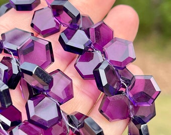 Amethyst Purple Hydro Quartz Hexagon Beads, 12mm - 13mm Gemstone Drops for Making Earrings, Geometric Beads for Focal or Pendant (B-AM4)