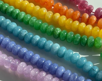 Candy Jade Beads, Rainbow Rondelle Beads, 8mm Smooth Rondelles, 8mm Beads, Smooth Rondelle Beads, 8mm Agate Bead, 8mm Rondelle Beads,