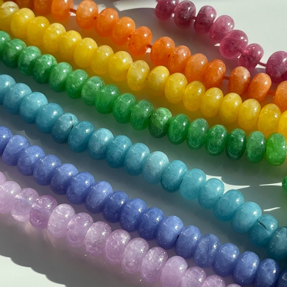 Rainbow 8mm Smooth Gemstone Rondelles With 1mm Hole for Size 8 Griffin  Silk, Colorful Gemstone Beads, Rainbow Gemstone Beads 