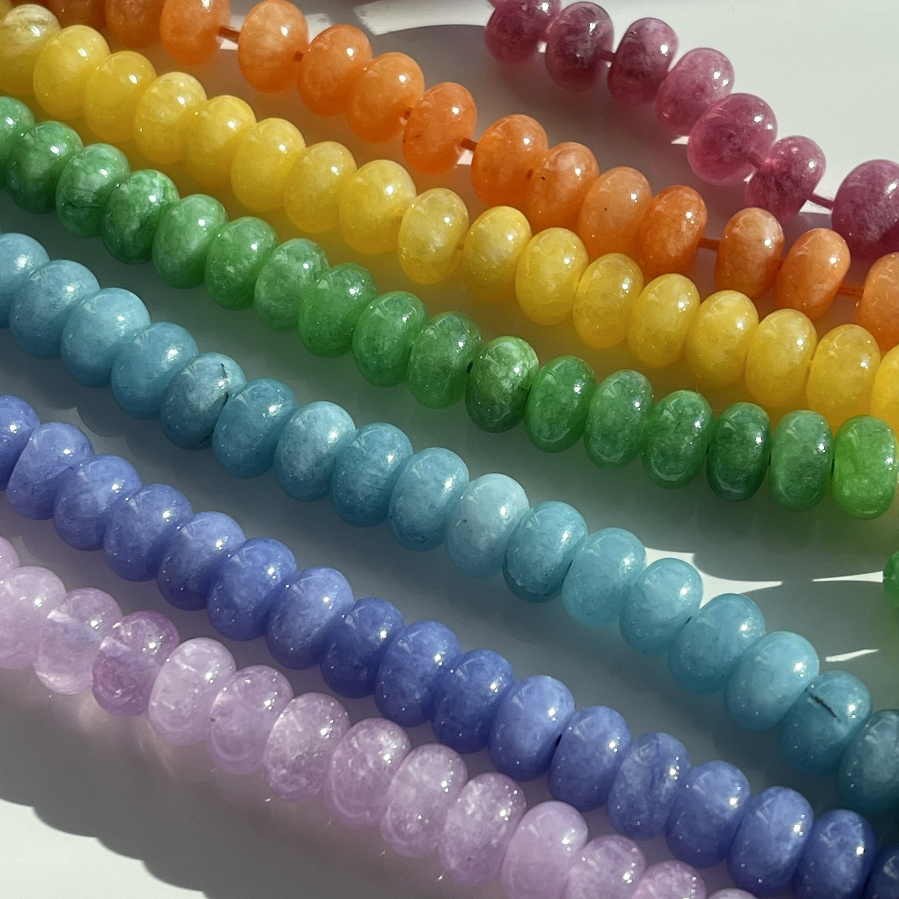 Rainbow 8mm Smooth Gemstone Rondelles With 1mm Hole for Size 8 Griffin  Silk, Colorful Gemstone Beads, Rainbow Gemstone Beads 