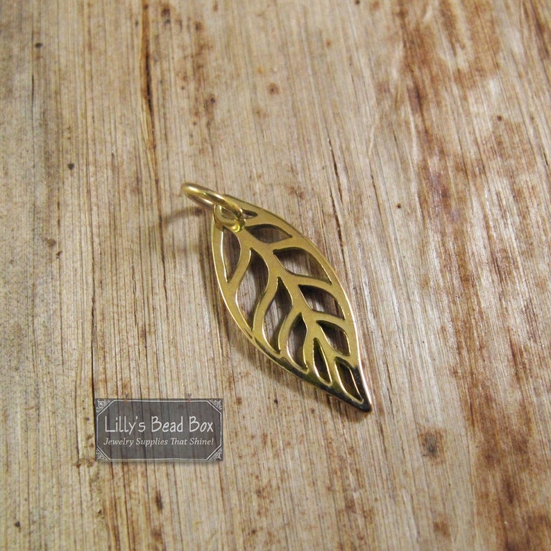 Gold Leaf Charm, Natural Bronze Openwork Leaf Pendant, Supplies for Making Jewelry, Nature Charm for Necklace or Bracelet Ch 815b image 4