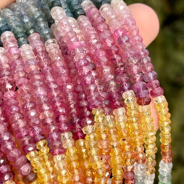 Multi Sapphire Beads, 4mm Rainbow Sapphire Beads, Sapphire Rondelles, Rainbow Gemstone Beads, Precious Gemstone Rondelles, R-MS12