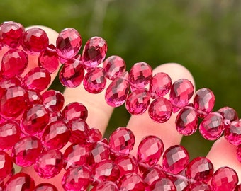 Hot Pink Hydro Quartz Briolettes, 8mm x 6mm Gemstone Drops for Making Earrings, Rhodochrosite Lookalike, Spinel Simulant Beads (B-HQ1)