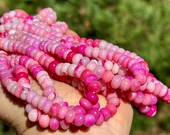 Hot Pink Opal Beads, 8mm Pink Opal Smooth Rondelle, 7-8mm