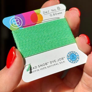 Mint Green GRIFFIN Silk with Bead Snob® Dye Job®, Size 2 through 10, GRIFFIN Cord, Silk for Pearls, Cord for Jewelry, Green Griffin Cord