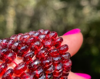 Red Garnet Faceted Rondelles, 4mm, 5mm, 6mm, 7mm and 8mm Strands, January Birthstone Gems for Making Necklaces and Beaded Bracelets (R-GA11)