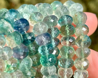 SCRATCH AND DENT Rainbow Fluorite Beads, 7mm - 8mm Faceted Rondelles, Multi Fluorite, Blue and Green and Purple Natural Gemstones, R-FL3