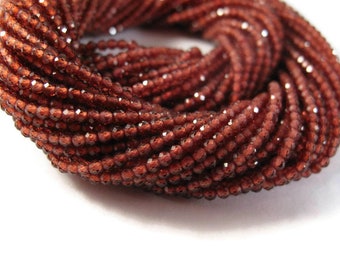 Natural Garnet Beads, 2mm - 2.2mm Rounds, Faceted Natural Gemstone Beads, 6.5 Inch Strand of Little Garnet Beads