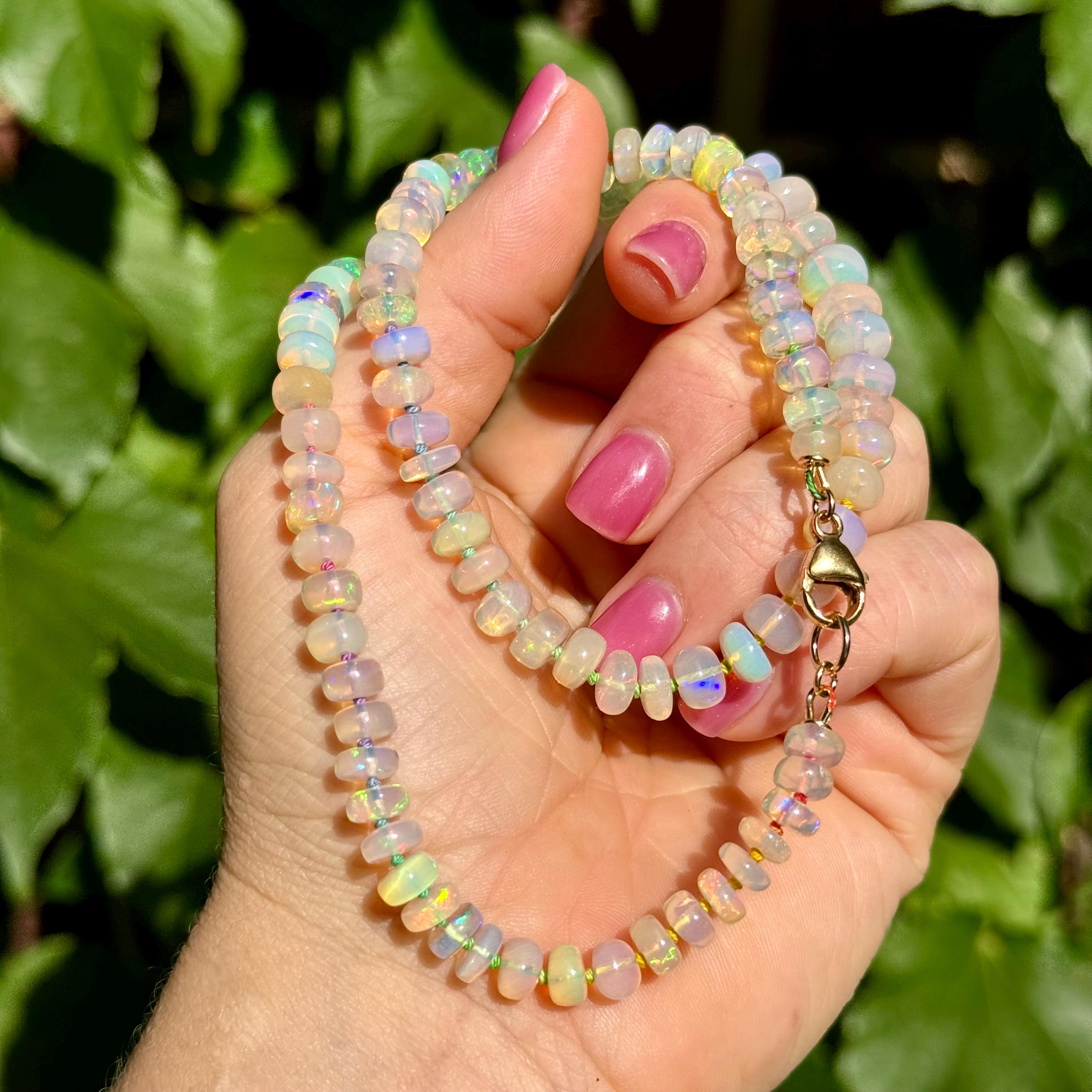 Opal Necklace, 18 Inch Necklace, Welo Opal Bead Necklace