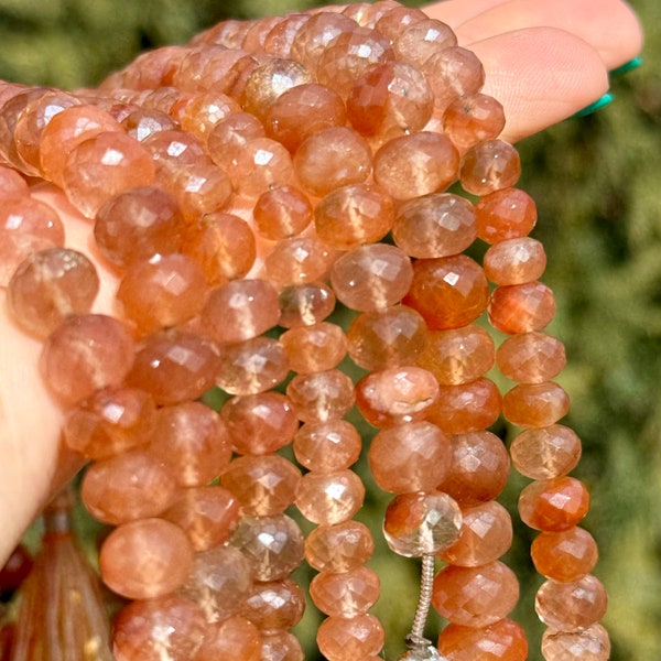Tangerine Quartz Beads, Orange Hematoid Quartz Rondelles, 6mm - 10mm Peach Gemstone Beads, Natural Gemstone Rondelle Beads for Jewelry, TQ1