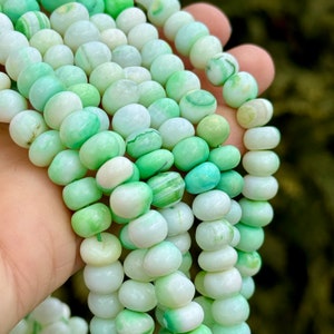 Mint Green and White Opal Rondelles, 8mm Gemstone Rondelles, Pastel Green Beads, Shaded Green Gemstone Beads for Making Jewelry, O-GO4 image 4