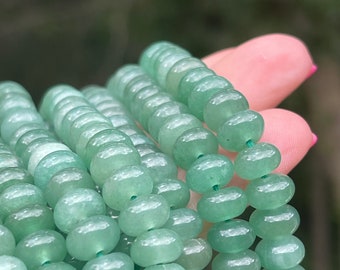 Dark Jade Green Quartz 8mm Smooth Gemstone Rondelles for Size 8 GRIFFIN, Emerald Green Beads for Making Rainbow Necklaces (GR6