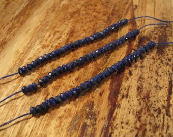 Lapis Lazuli Beads, Small Faceted Lapis Rondelles, 3mm - 4mm, 3 Inch Strand of Gemstones for Making Jewelry (R-Lap1)