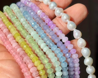 Rainbow Gemstone Rondelle Beads, Set of 9 Strands, 4mm Pastel Rondelle Kit, QZ50
