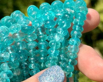 Sky Apatite Rondelles, 18" Strand or 4mm - 7mm+ Graduated Beads, Teal Blue Smooth Rondelle Beads, Turquoise Blue Gemstones,  (R-AP23)