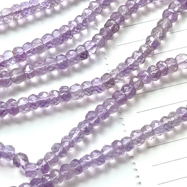 Pink Amethyst Rondelle Beads, 4mm - 6mm Light Purple Gemstone Rondelle Beads for Necklace, Pastel Beads for Rainbow Jewelry (R-PAM2)