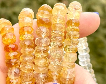 Citrine Rondelles, 7mm - 8mm Beads, Shaded Citrine Beads, Natural Gemstone Beads for Making Rainbow Necklaces, Jewelry Supplies (R-CI8)