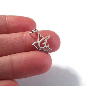 Silver Dove Charm, Sterling Silver Bird Charm for Jewelry Making, 19mm x 13mm Little Bird Pendant for Charm Necklace or Bracelet Ch 561 image 5