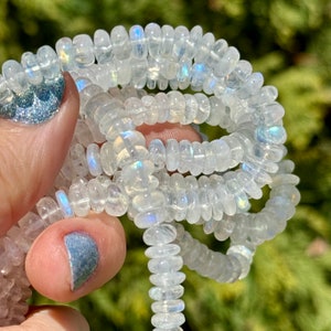 Rainbow Moonstone 6mm Smooth Rondelles, 8" Strand, Rainbow Moonstone Beads, Moonstone 7mm Rondelles, Blue Moonstone 6mm Beads, (R-MO16)