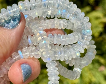 Rainbow Moonstone 6mm Smooth Rondelles, 8" Strand, Rainbow Moonstone Beads, Moonstone 7mm Rondelles, Blue Moonstone 6mm Beads, (R-MO16)