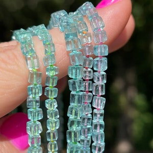 Apatite Cube Knotted Necklace, Aqua Blue Natural Gemstone Jewelry, Colorful Handmade Accessories, Mother&#39;s Day Gift for Ocean Lover