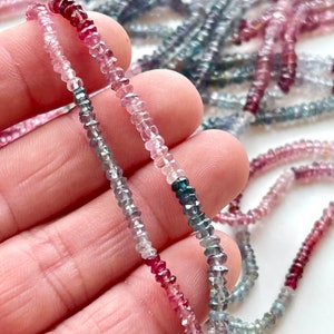 Multi Spinel Rondelles, Faceted 3mm - 3.5mm Gemstone Beads, 13 Inch Strand, Pink Spinel, Blue Spinel, Purple for Making Jewelry (R-Sp3b)